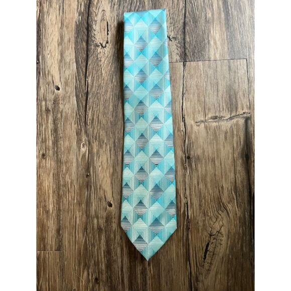 Light Blue Teal Pattern Printed Stafford Men's Tie - Picture 1 of 3